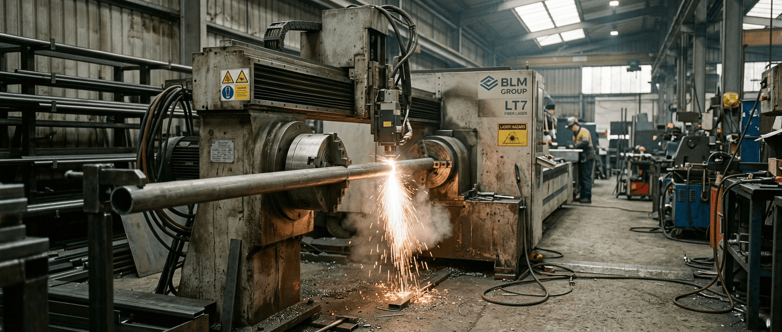 Endüstriyel lazer kesim makinesinde metal sandalye parçasının kesilmesi