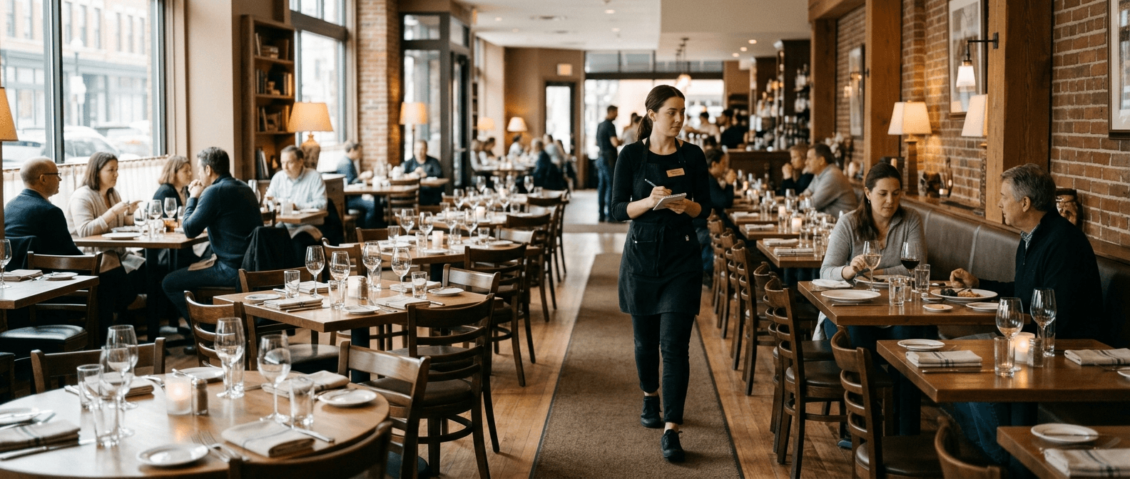 Doğru masa ölçüleri ve koridor aralıklarıyla düzenlenmiş bir restoran oturma planı